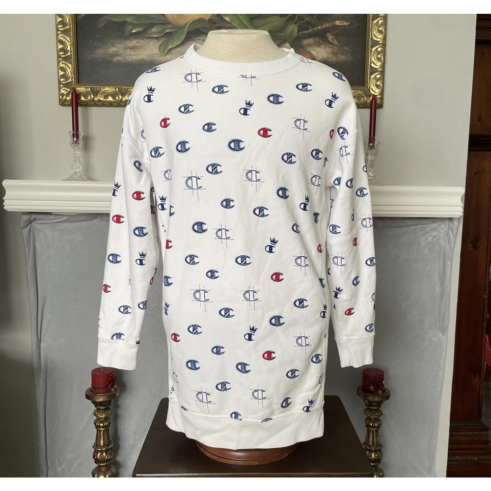 Champion All Over Logo Print Sweatshirt Large